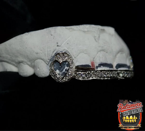 4 Teeth: Stone Encrusted Front Bar With Heart Open Face image 0
