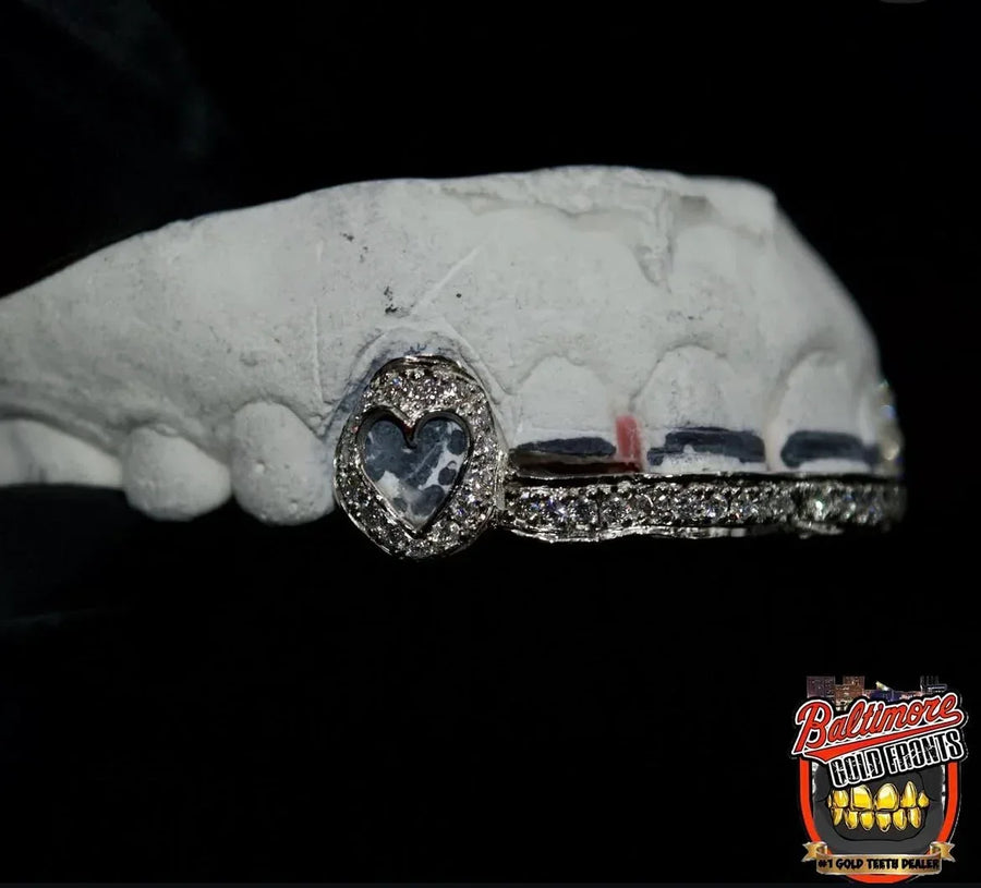 4 Teeth: Stone Encrusted Front Bar With Heart Open Face image 0