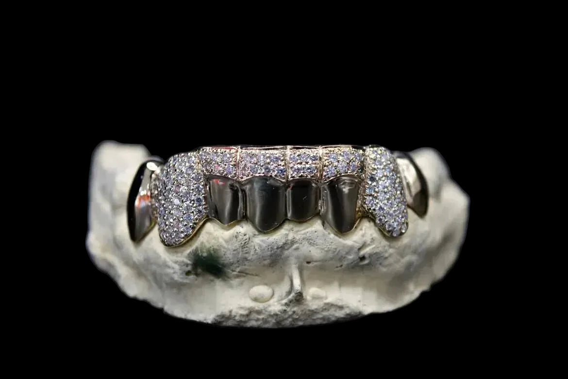 8 Gold Teeth: Stone Encrusted Piece Front Bar with K9's image 1