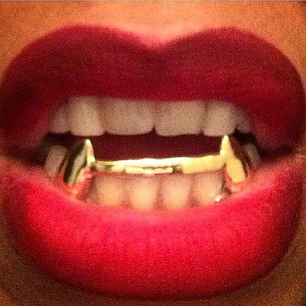 6 Gold Teeth: 10k Extended Fangs With Front Bridge Bottom image 0