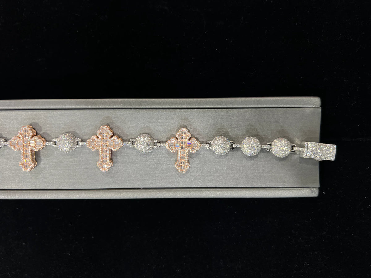 Fully Flooded Rose Gold Cross Bracelet image 0