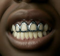 4 Silver Teeth: Open Face With Diamond Cutz On Trim image 0