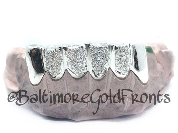 6 Silver Teeth: 4 Diamond Dust w/ 2 Solid Plain Silver image 0