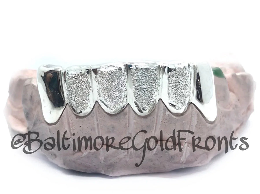 6 Silver Teeth: 4 Diamond Dust w/ 2 Solid Plain Silver image 0