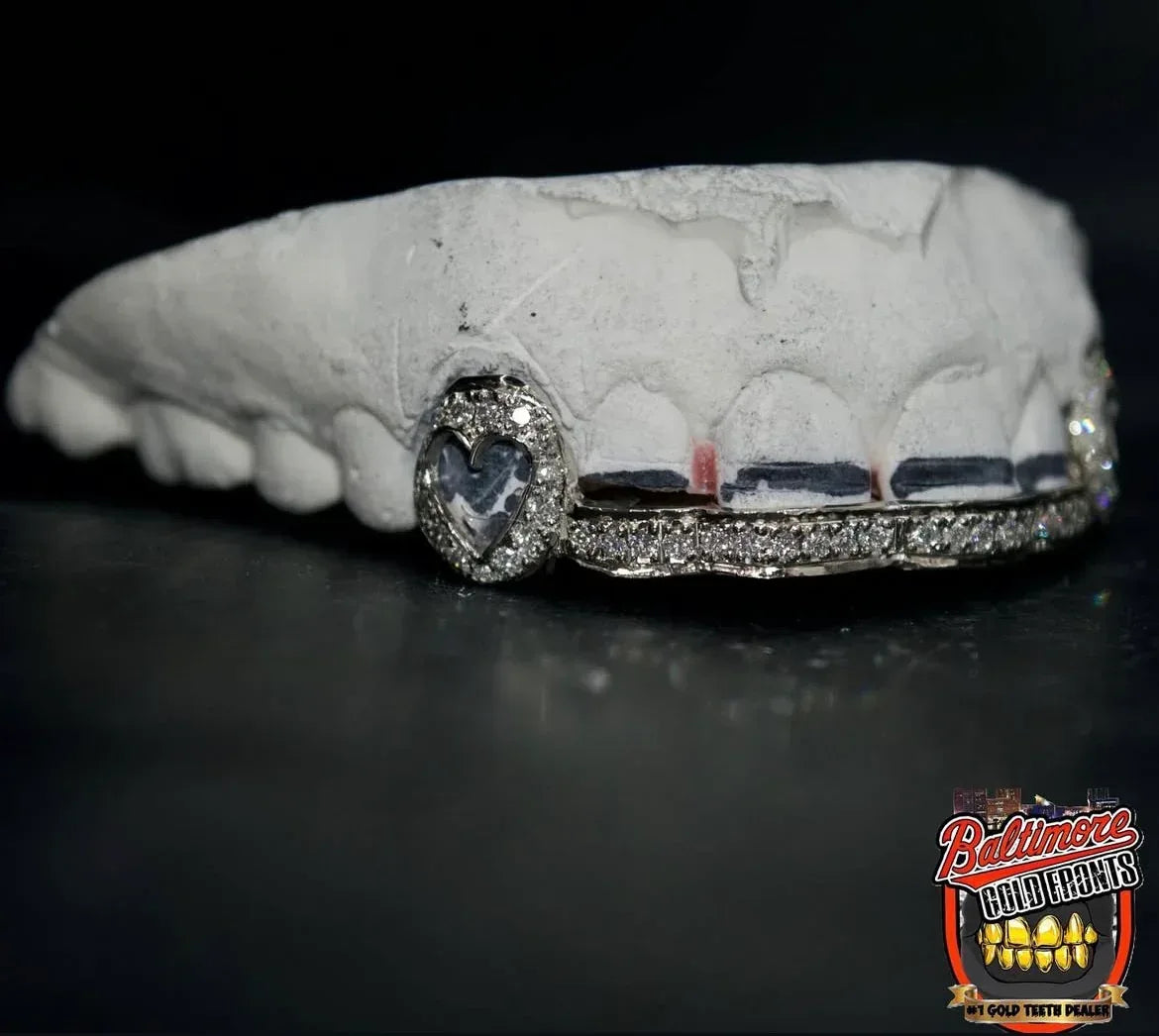4 Teeth: Stone Encrusted Front Bar With Heart Open Face image 1