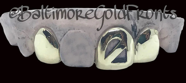 10k Gold 2 Solid 1 Open Face Slash w/ Back Bridge image 0