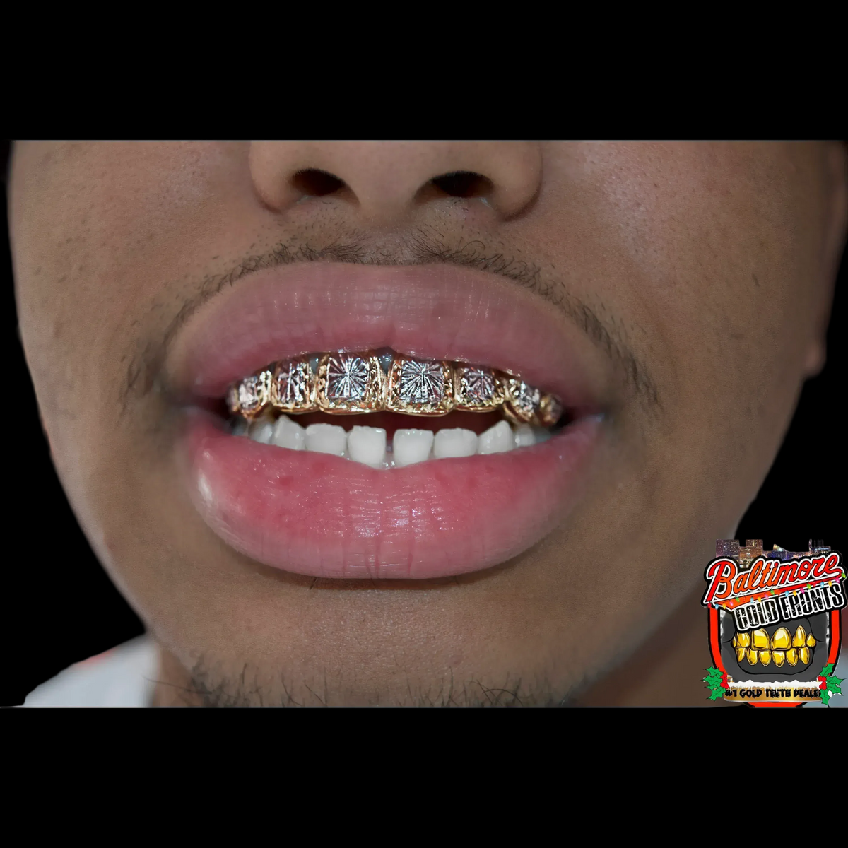 4 Teeth: 10k Two Tone yellow / white gold sunshine Cuts Top or Bottom image 0